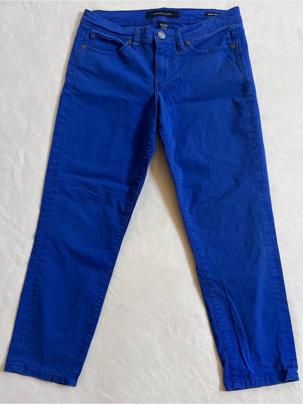 Calvin Klein Jeans Royal Blue Skinny Crop Pants designer bold bright whimsical